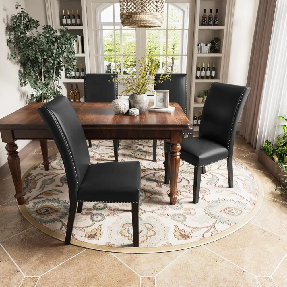 Set of 4 Upholstered Dining Chairs Faux Leather Kitchen Side Chairs with Nail-Head Trim Ergonomic Design Living Room Bedroom 5