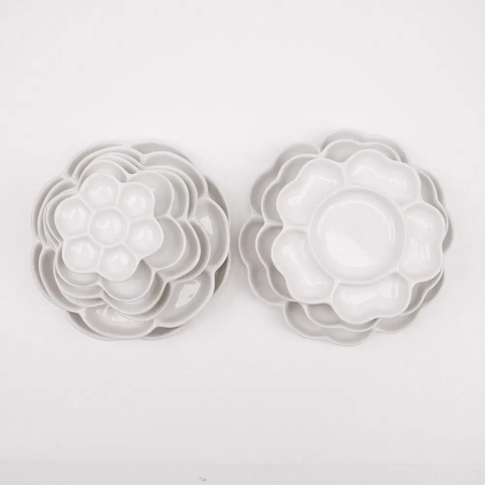 6/7/8/9 그리드 세라믹 페인트 팔레트 흰색 재사용 가능한 도자기 팔레트 내구성이 뛰어난 휴대용 매화꽃 페인트 접시 수채화 접시