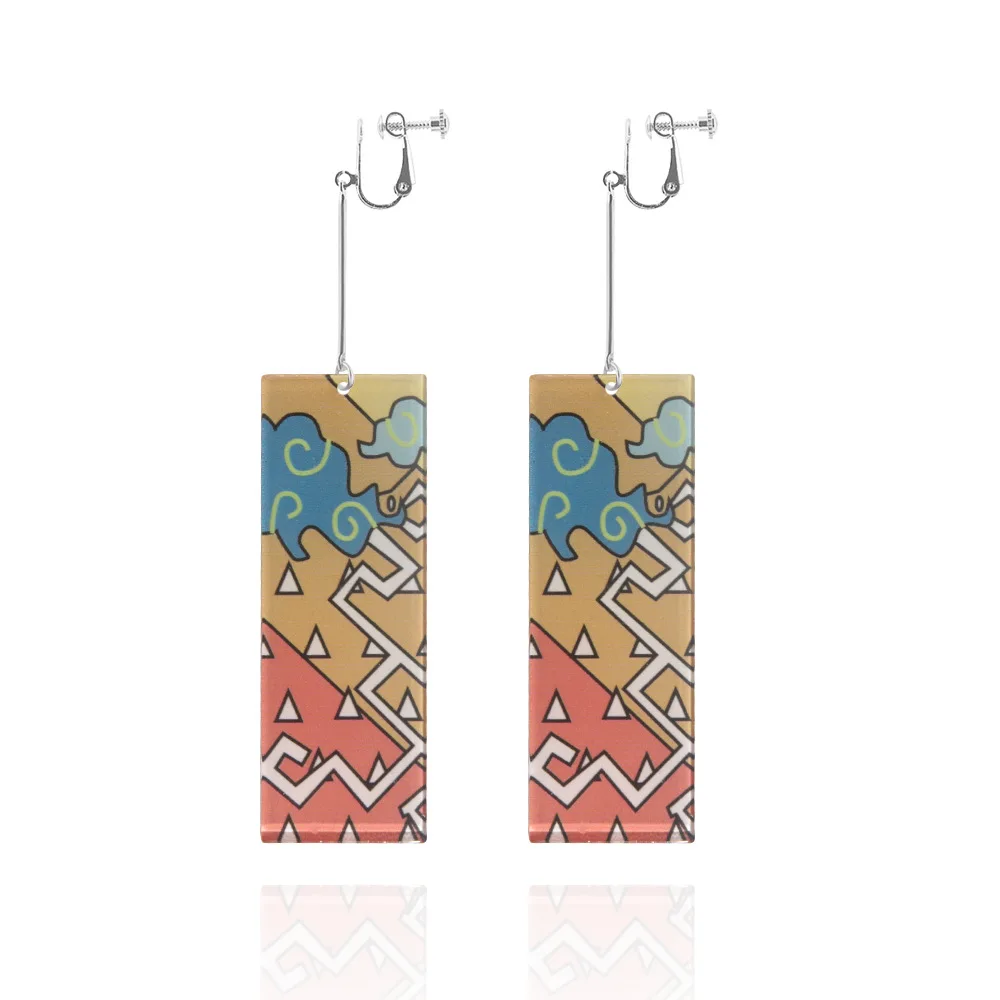 Women Acrylic Long Ear Clip Kamado Tanjiro The Same Sun Earring Prop for Cosplay long earrings acrylic earrings