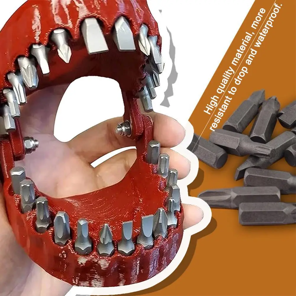 Funny Denture Drill Bit Holder Teeth Model Design Screwdriver Bit With 28 Bits Fits 1/4 Inch Hex And Drive Adapter Tools