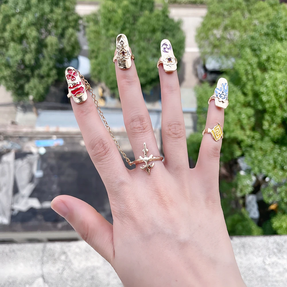 Genshin Impact Ring Set Jewelry Fashion Nail Rings Women Accessories Anime Fingernails Jewellery to Girlfriend Manicure Gift 5