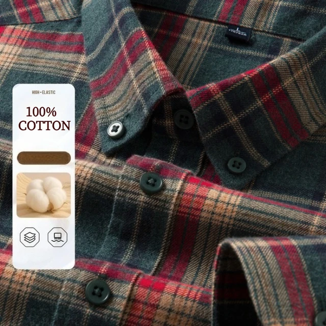 Chemise en flanelle 100% coton pour hommes, veste décontractée à carreaux, Anti-rides, multicolore de qualité dorée, coton à fibres longues M-4XL 1