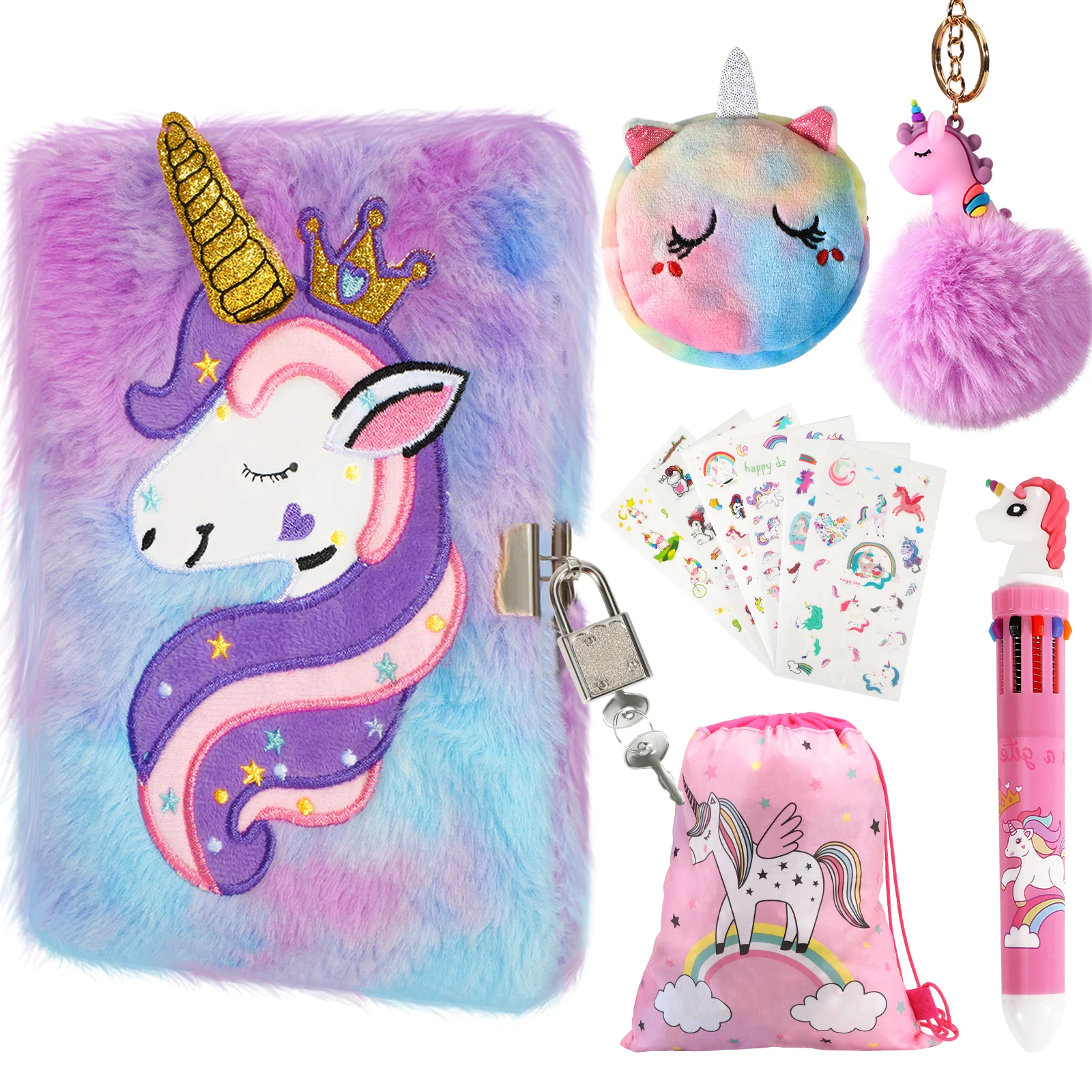 Plush Unicorn Diary With Lock For Kids Cute Padlock Secret Notebook Student School A5 Size Stationery Memo Pads For Girls Gift