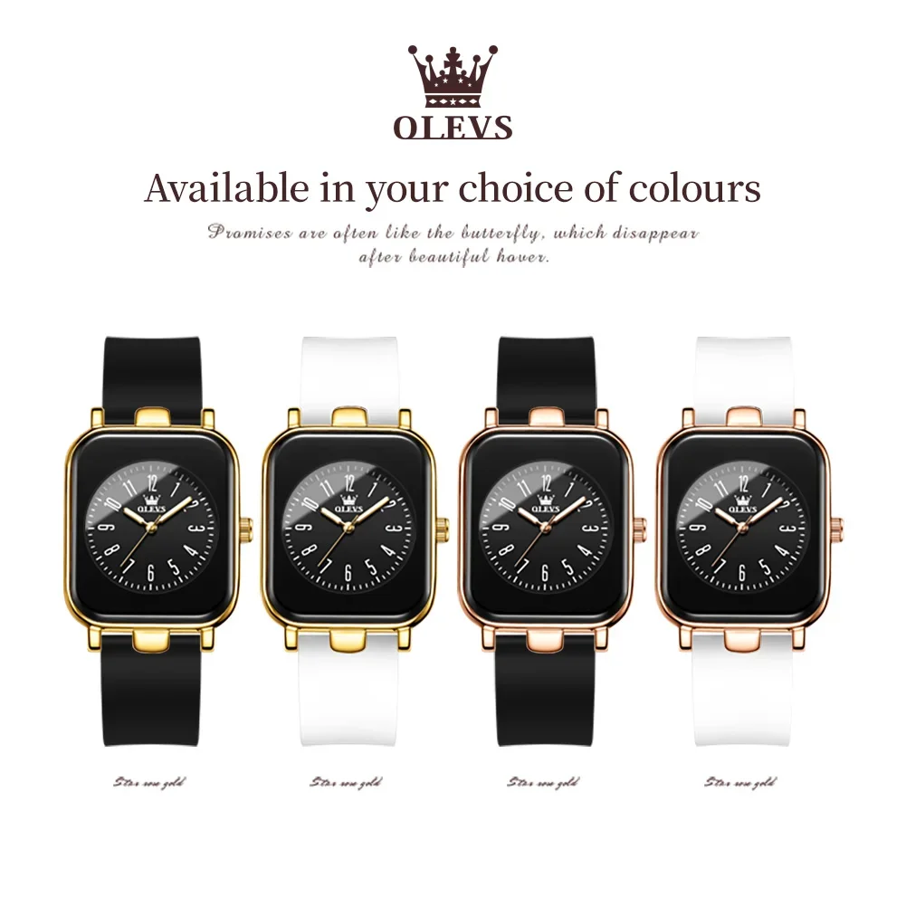 OLEVS 9961 Original Quartz Watch for Women Silicone Strap Watches Black Square Digital Dial Waterproof Ladies Wristwatch Gifts 6