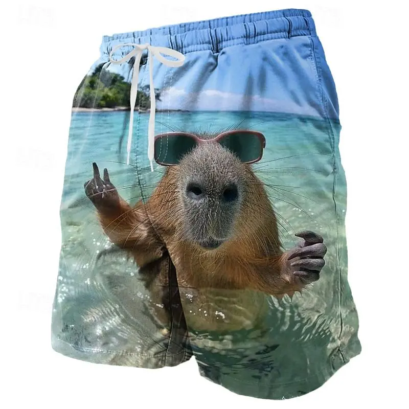 Men Oversized Surfing Beach Shorts Animal Graphic
