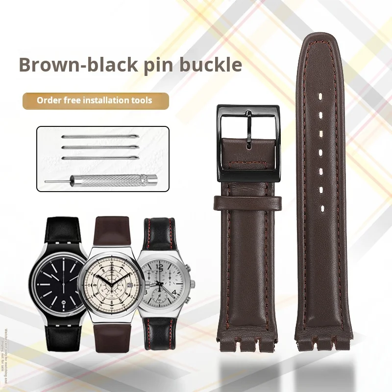 Genuine Leather Watch Strap with Metal Buckle - 17mm/19mm High-Quality Band