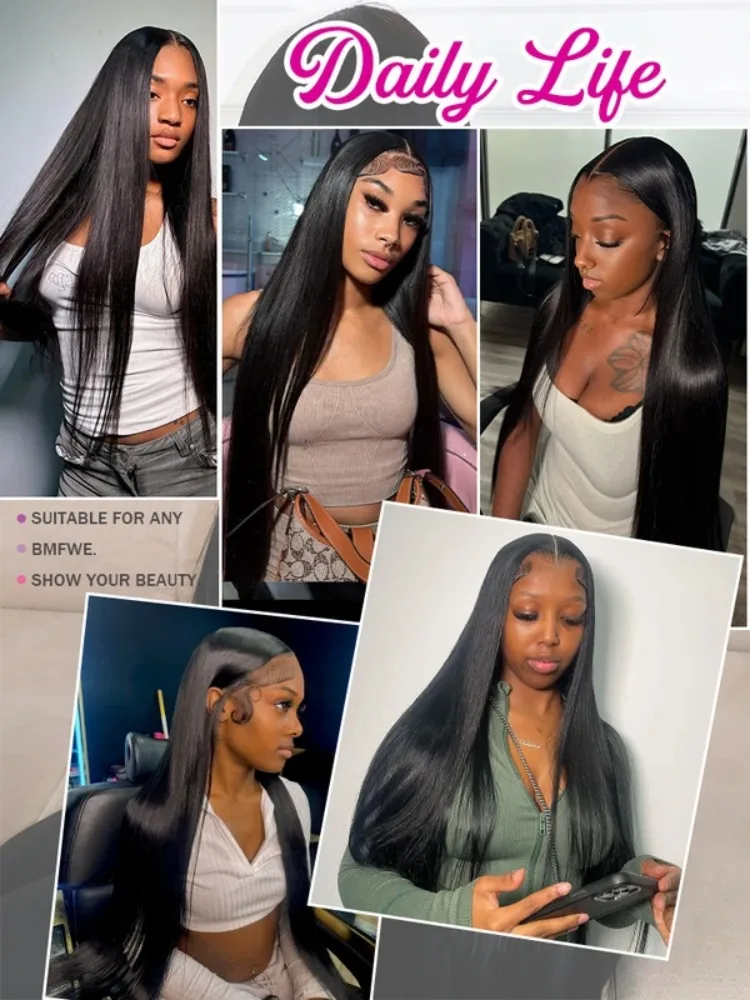 Bone Straight Brazilian 13x6 HD Lace Frontal Human Hair Wig 200 Density 30 36 Inches Lace Front Human Hair Wigs For Women