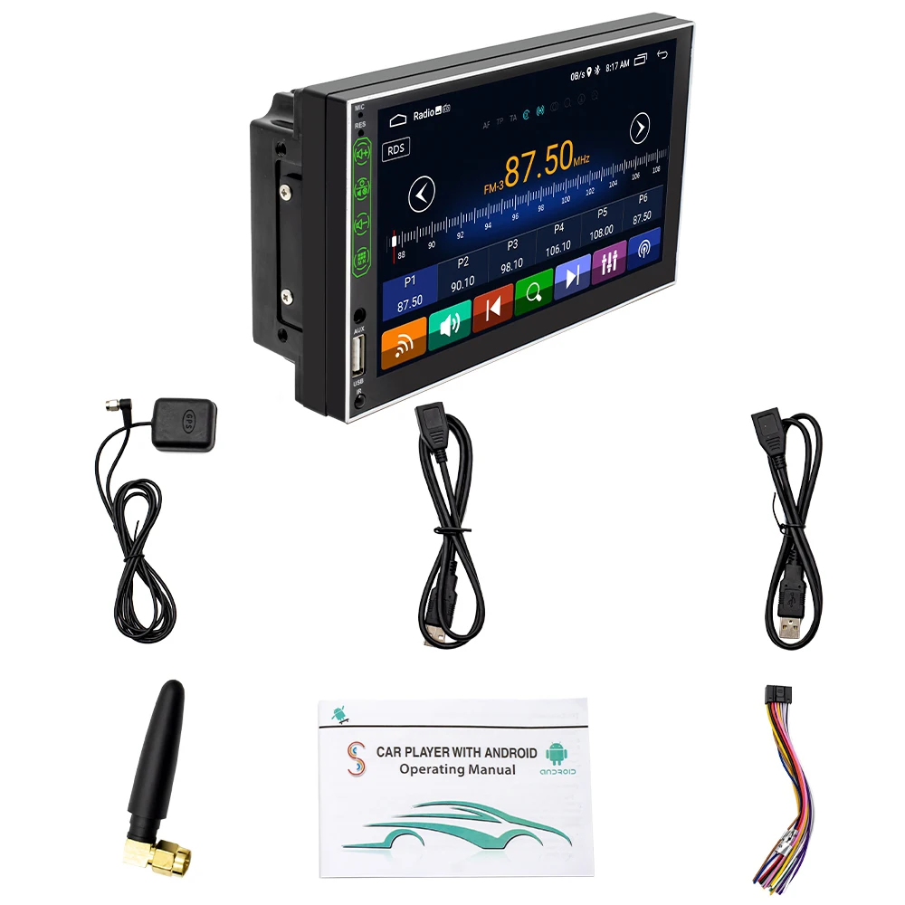 

Автомагнитола для Android 10,1, 1 + 16 ГБ, 2 Din, мультимедийный проигрыватель с Bluetooth, Wi-Fi, MP5, видеоплеером, GPS-навигацией, 7-дюймовым сенсорным экраном HD