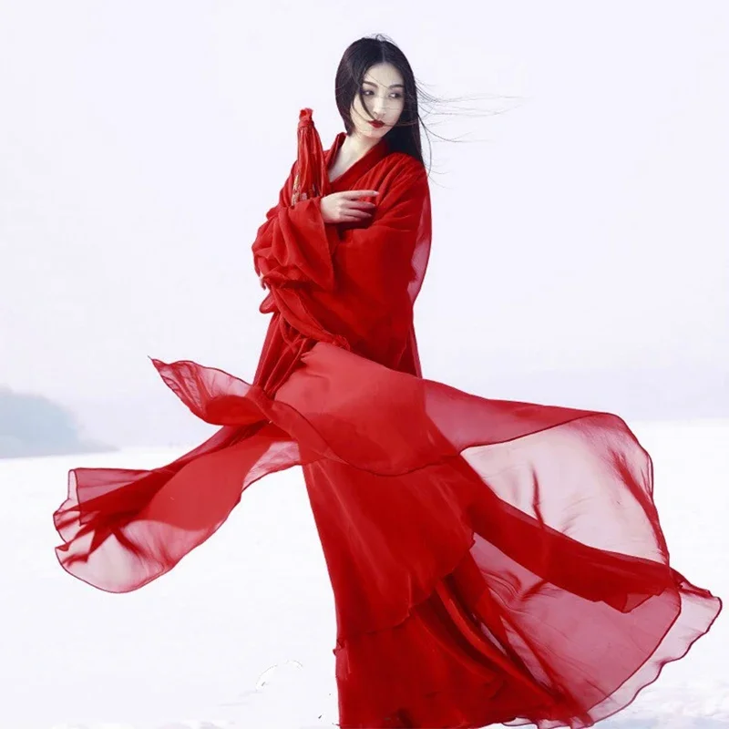 

Традиционный китайский костюм ханьфу Тан, Классические танцевальные костюмы, фольклорное сказочное платье, красные наряды, 2 шт.
