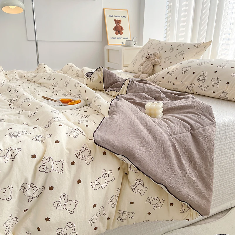 Summer Quilt Summer Quilt Set Bed Comforter Washed Double Gauze Spring Summer Quilt Queen Grade A Lightweight Comforter Soya Fibre Filling Soft Breathable Summer Blanket