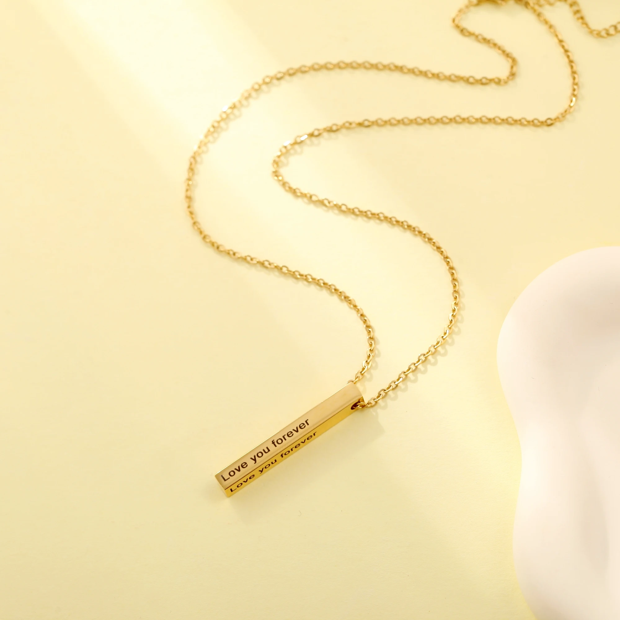 Customized Engraved Four Sides Name Necklace Square Bar Names Pendant Stainless Steel Necklace For Women Party Men Gift