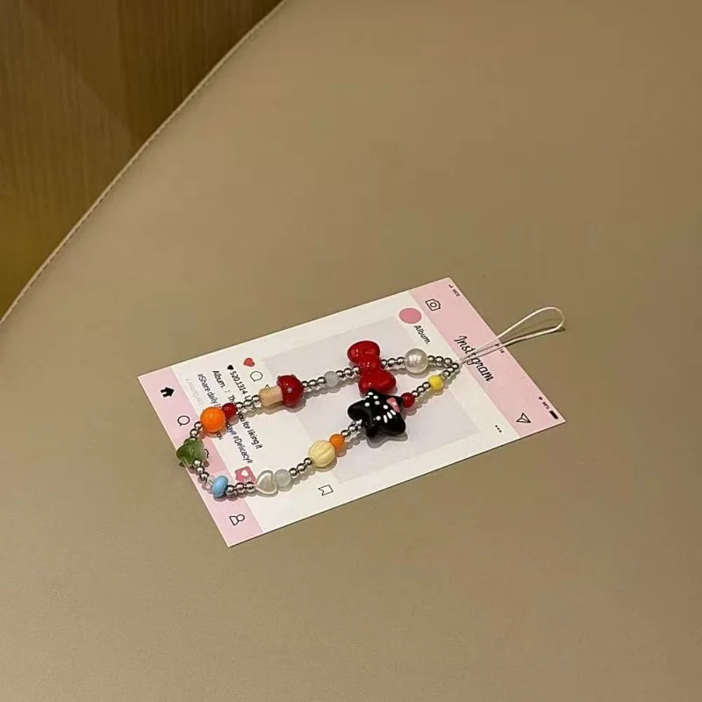 [Lw] 빨간 활 kt 고양이 휴대 전화 체인 맞춤형 크리 에이 티브 교수형 체인 새로운 체인 수제 페르시 소녀