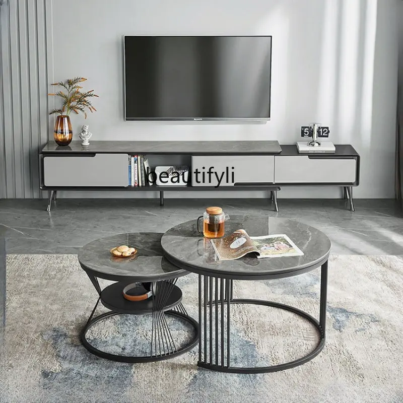

Household Light Luxury Stone Plate TV Cabinet and Tea Table Combination Sitting Room Cabinet Advanced Sense furniture