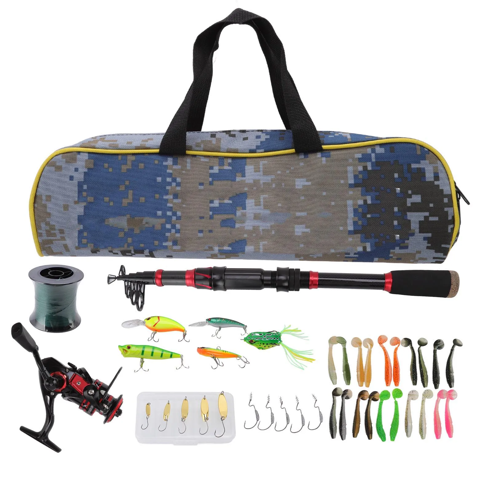 Fishing Gear Set 2.1m Rod Different Lure Accessories 100m Line Carrier