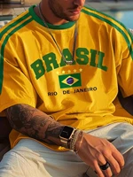 2025 Summer New Five-star Brasil Print T-shirt For Men Short Sleeve O-neck Tees Vintage Casual Sports Mesh Jersey Oversized Tops 1