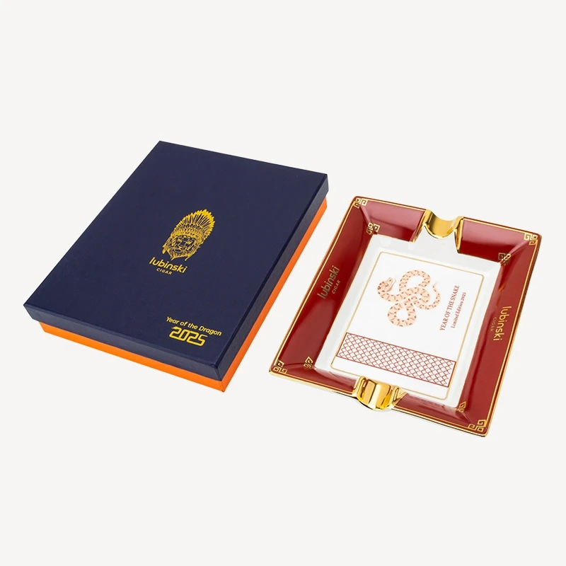 LUBINSKI Cigar Ashtray Year of the Snake Limited Edition Double Slot Bone Porcelain Gilded Large Capacity Square Cigar Ashtray