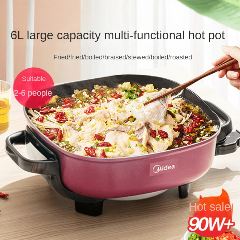 Hot Pot Electric 6L Midea Electric Chafing Dish Multi-Functional Food Warmer Electric Frying Pan Electric Heat Pan Non-Stick Pan new replacement rg66b3 2h bgef for midea casper air conditioner remote control cool and heat fernbedienung