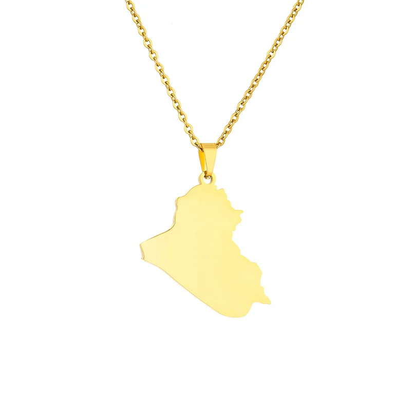 

European and American Stainless Steel Smooth Iraq Map Pendant Necklace