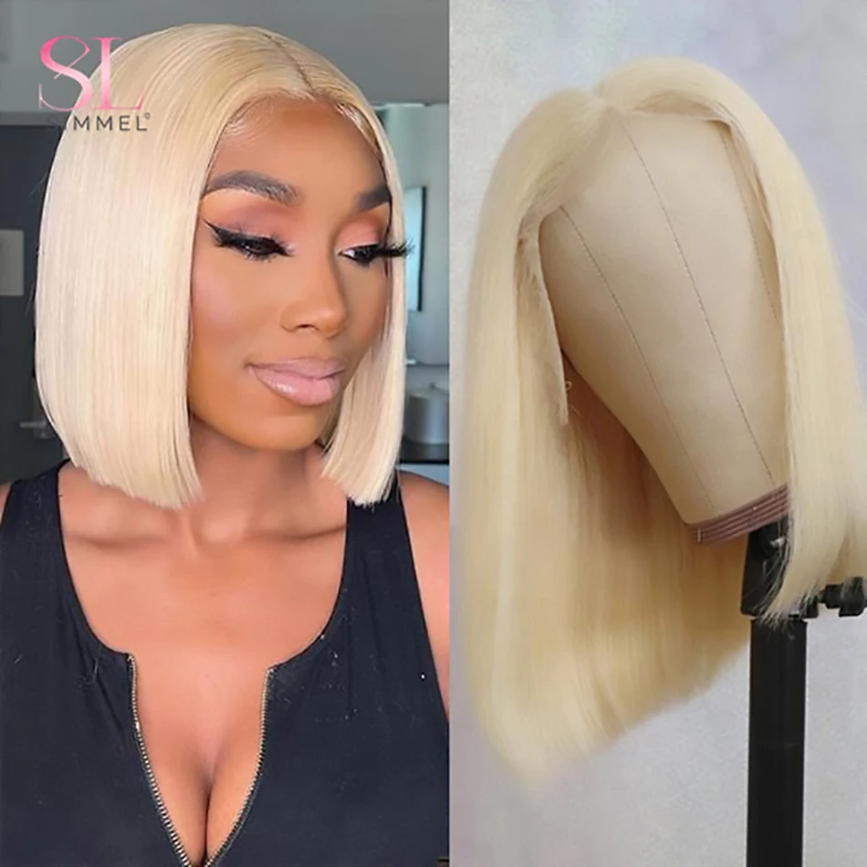 

Short Bob Wig 613 Honey Blonde Color Brazilian Straight Bob Wig T Part Lace Front Human Hair Wigs 13x4 13x6 Lace Frontal Wigs