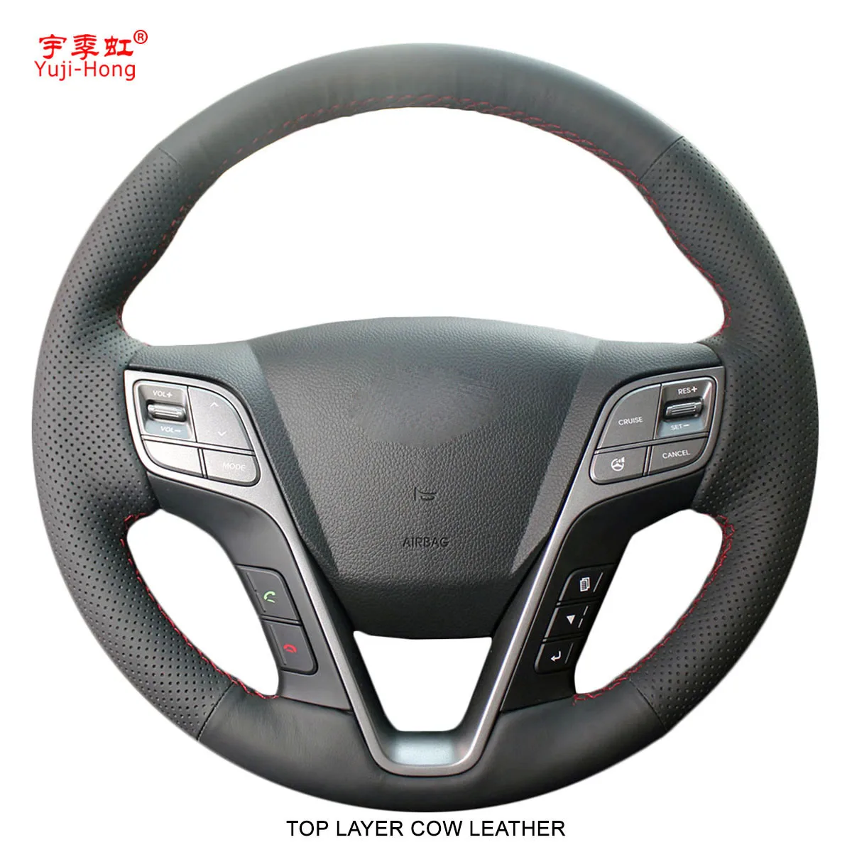 

Чехол Yuji-Hong из натуральной коровьей кожи Чехлы рулевого колеса автомобиля для Hyundai SantaFe 2013 Grand IX45, сшитый вручную