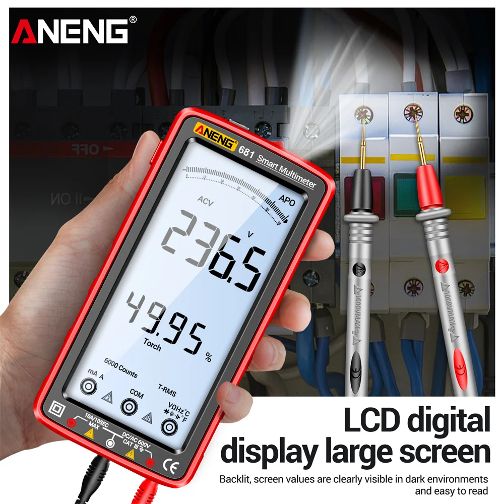 ANENG 681 Rechargable Digital Professional Multimeter Non-contact Voltage Tester AC/DC Voltage Meter LCD Screen Current Tester Digital Multimeter Multimeter Tester Voltage Meter Tester Voltage Detector Tester