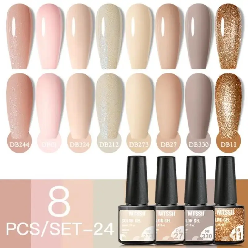 Mtssii 8pcs Purple Gel Nail Polish Set Nude Pink Gel Varnishes Kit Glitter Soak Off Uv Led Gel Semi Permanent Nail Art GelSet 6