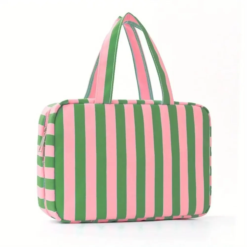 Portable Hanging Travel Toiletry Bag 4-Fold with Hook Makeup Bag Large Capacity Striped Cosmetic Bag Travel 2