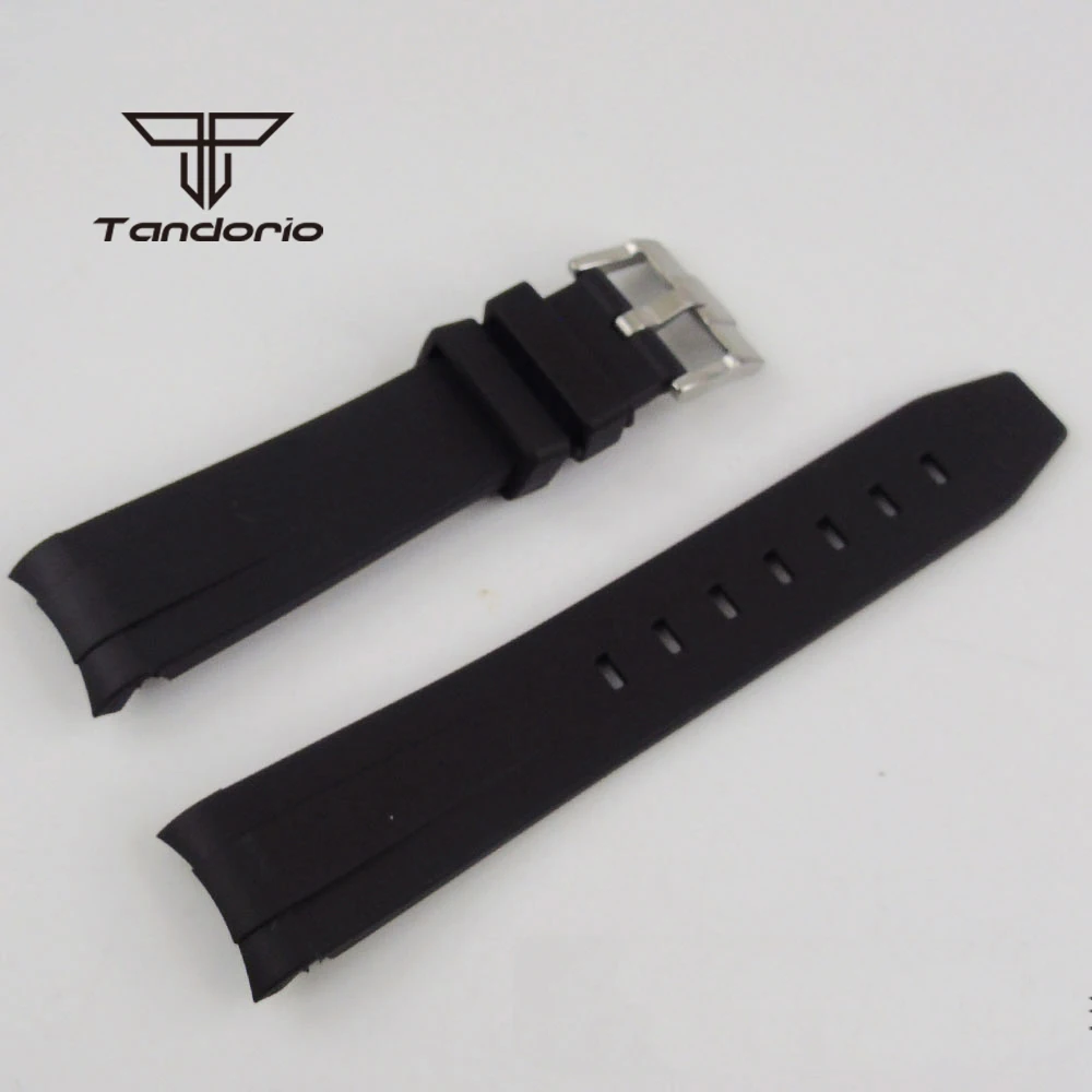 

20mm Width Black Rubber Watchband Pin Buckle Curved End Fit for 40mm Watch Case Wristwatch Spare Parts Replacements