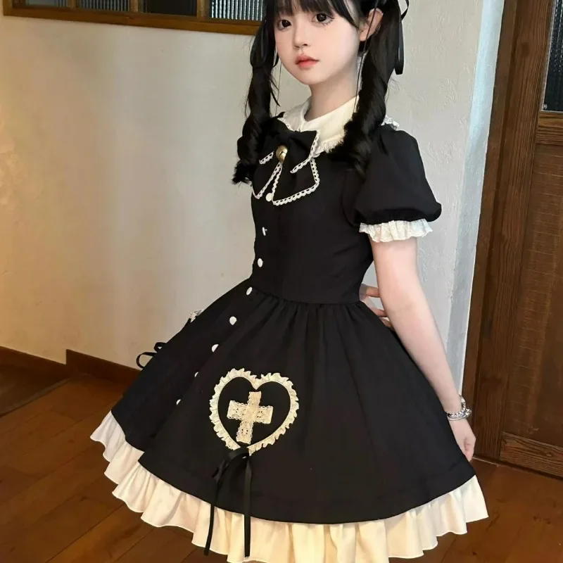 Women Japanese Kawaii Lolita Princess Dress Girls Vintage Harajuku Y2k Bow Maid Dresses Sweet Cosplay Costumes Party Mini Dress