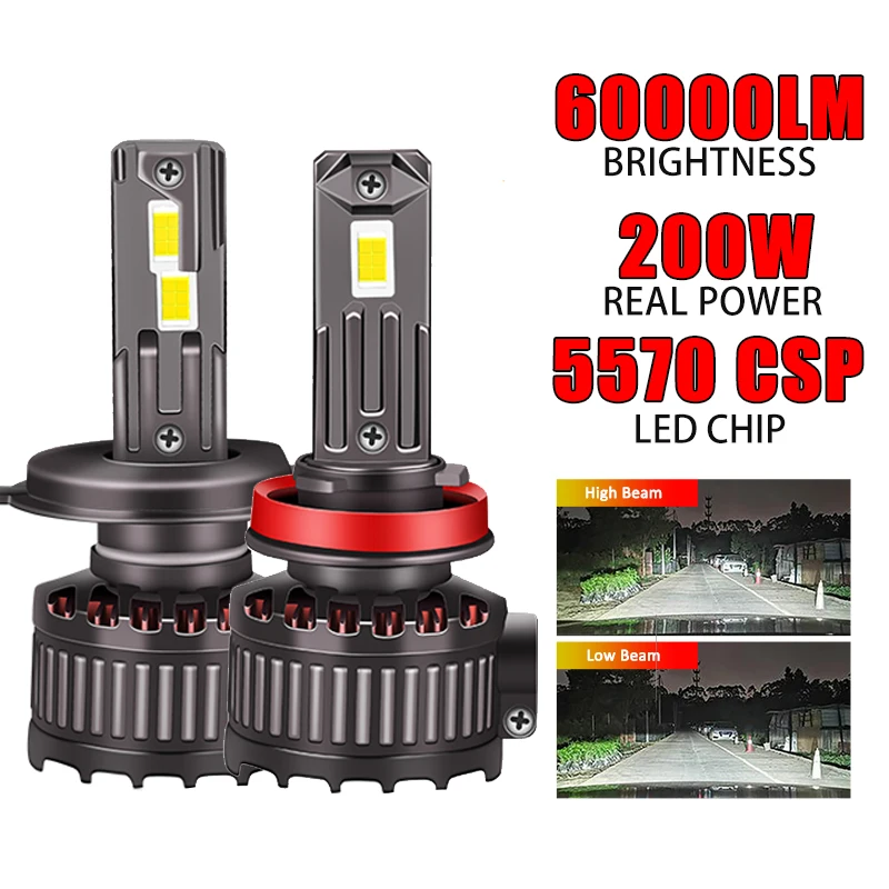 

60000LM 200W H8 LED Light H7 Canbus H4 H1 HB3 HB4 HIR2 Car Headlight Bulbs 9005 9006 5570 CSP Auto Fog Lamp 12V 6000K Headlamp