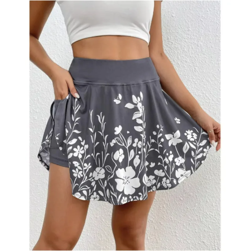Women's Floral Print Skort High Waist Built-in Shorts with Pockets Casual Beach Vacation Athletic Skirt 4