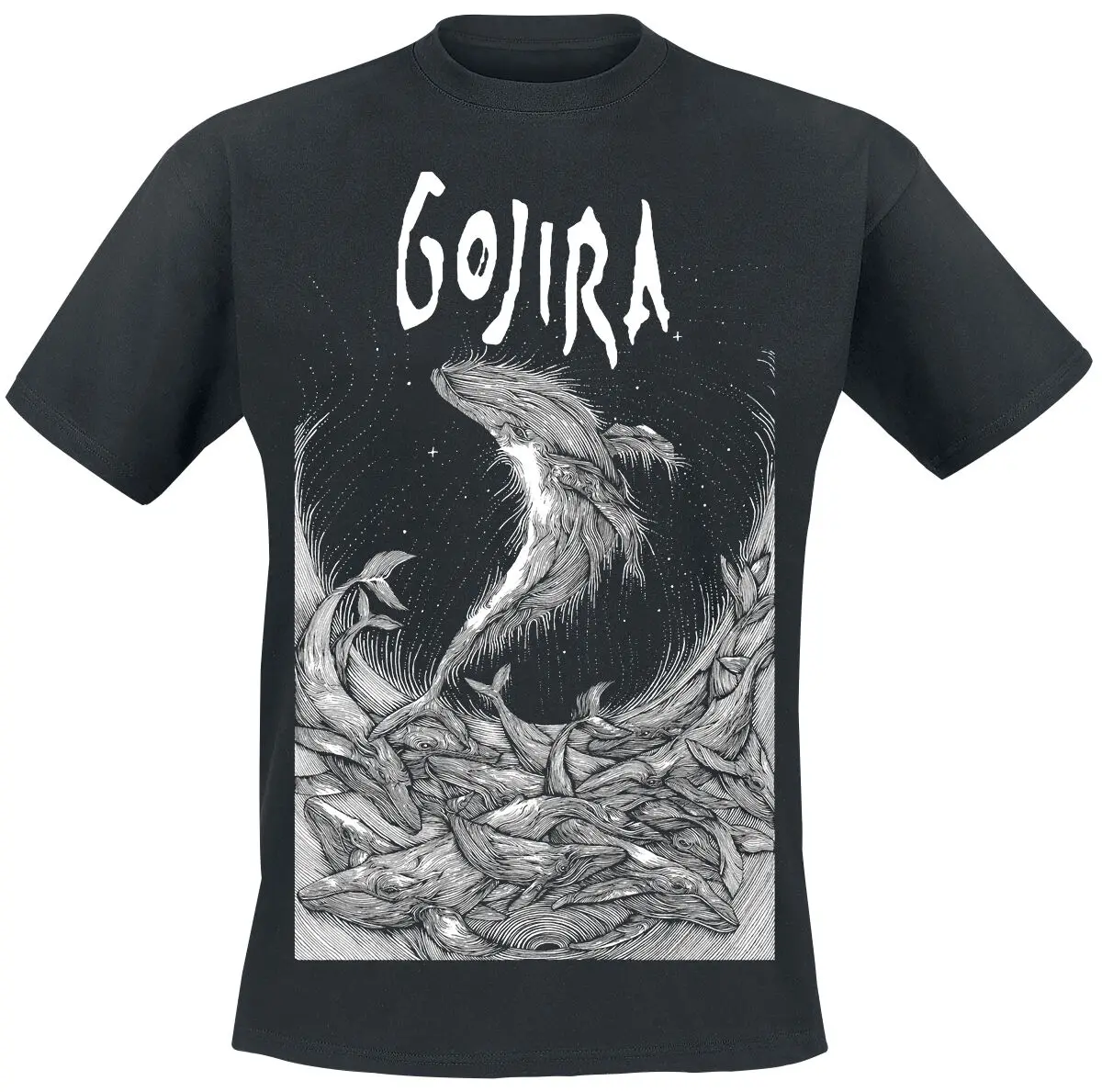 Woodblock Whales Gojira T-Shirt für Männer und Frauen, Metal-Rock-Band-Grafik-Shirt, Baumwolle, Sommer-Streetwear-Oberteil