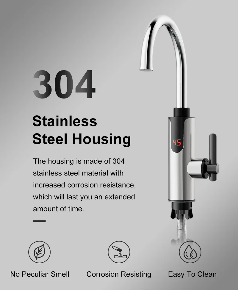 Description Picture 5 of itemElectric Instant Heating Faucet Hot Cold Mixer Tap 3300W 220V 360 Degree Rotation Fast Heating Tap Digital Kitchen Bathroom