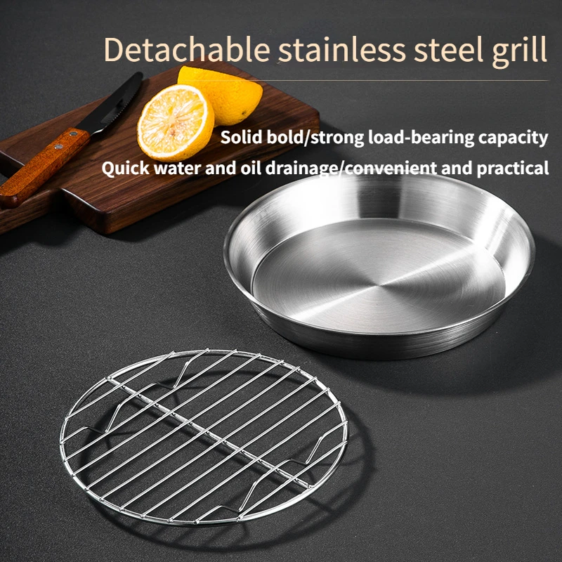 304 16cm stainless steel baking tray air fryer baking disc meat barbecue tray circular oil draining tray multi-purpose 4