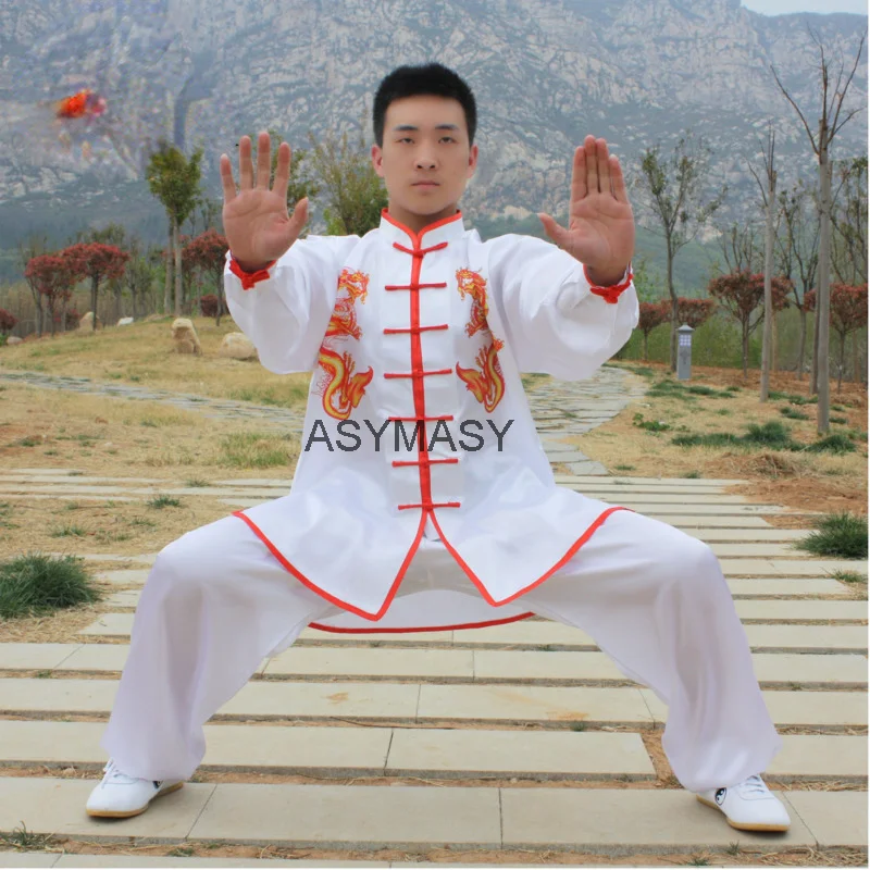Chinese Style Traditional Tangsuit Set Men kids Tai Chi Kungfu Uniform Stage Performance Dance Custume Dragon Embroidery Outfits