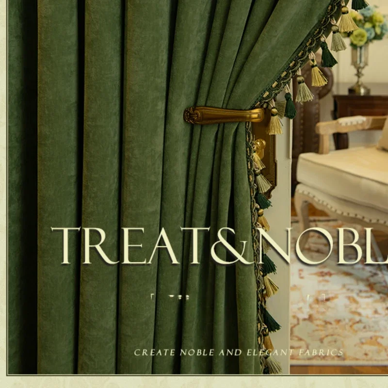 Curtains for Living Dining Room Bedroom American Retro Full Blackout Chenille New French Style High-end 2