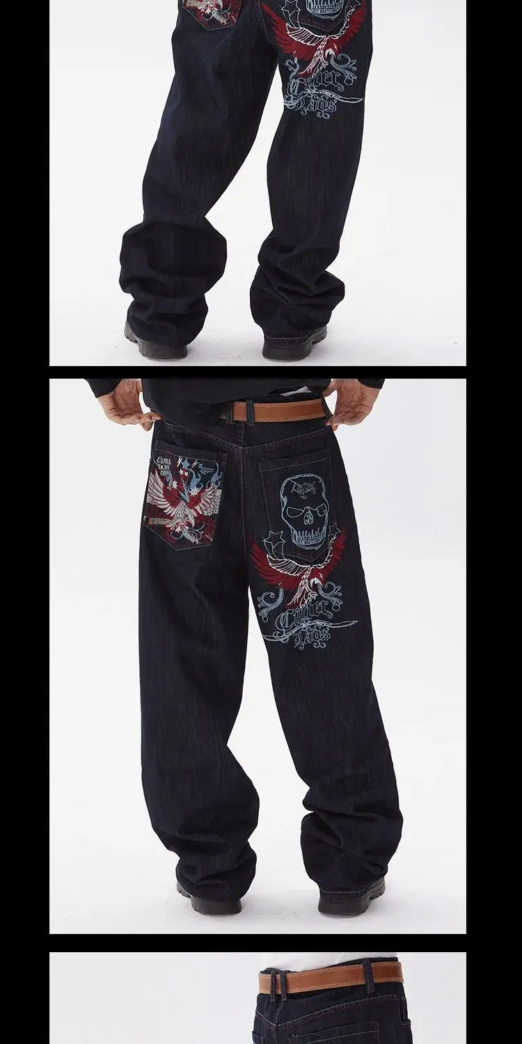 Description Picture 5 of itemAmerican Skull Embroidered Loose Casual Jeans Embroidered Baggy Jeans Denim Men Women Goth High Waist Wide Trousers Y2k Pants