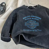 2025 New Spring Letter Printed Toddlers Kids Europe Style T-shirts Long Sleeve Loose denim Tops Style Baby Children Casual Tees 1