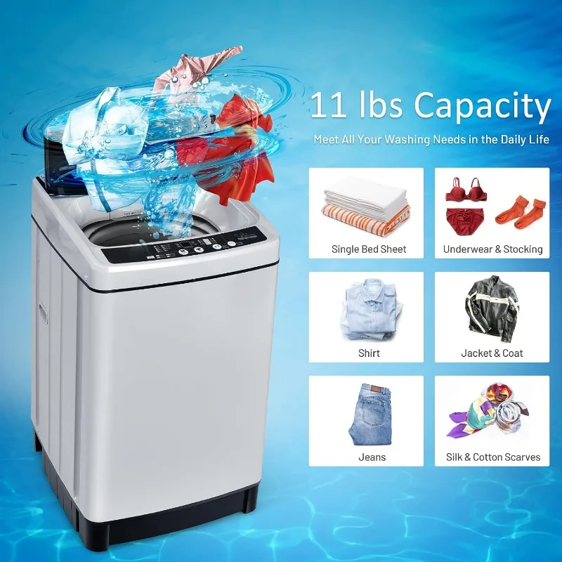 COSTWAY Portable Washing Machine, 11Lbs Capacity Full-automatic Washer with 8 Wash Programs, LED Display, 10 Water Levels 4