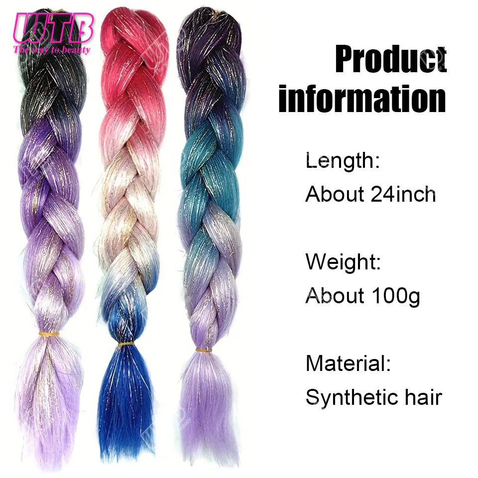 Women's Jumbo Glitter Synthetic Braids Extensions - Long Straight Ombre Hair with Tinsel Highlights for Halloween party use 5