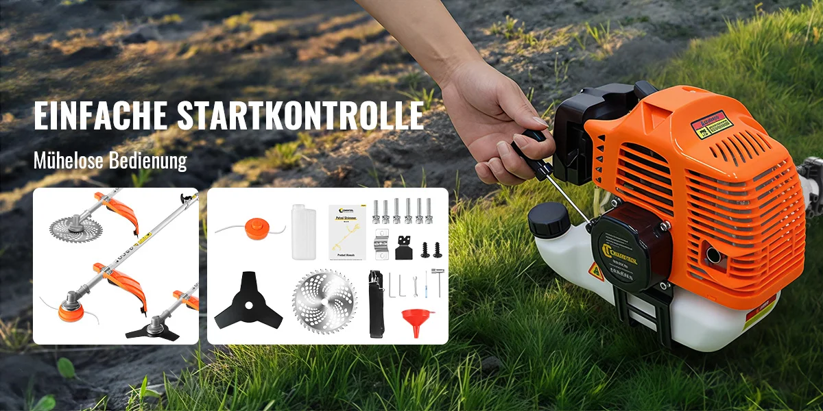 CONENTOOL Benzin-Freischneider 52cc 3-in-1 2500W 2-Takt Rasentrimmer 11000 U/min mit Sägeblatt Metallklinge und Trimmerfaden – Detail 2