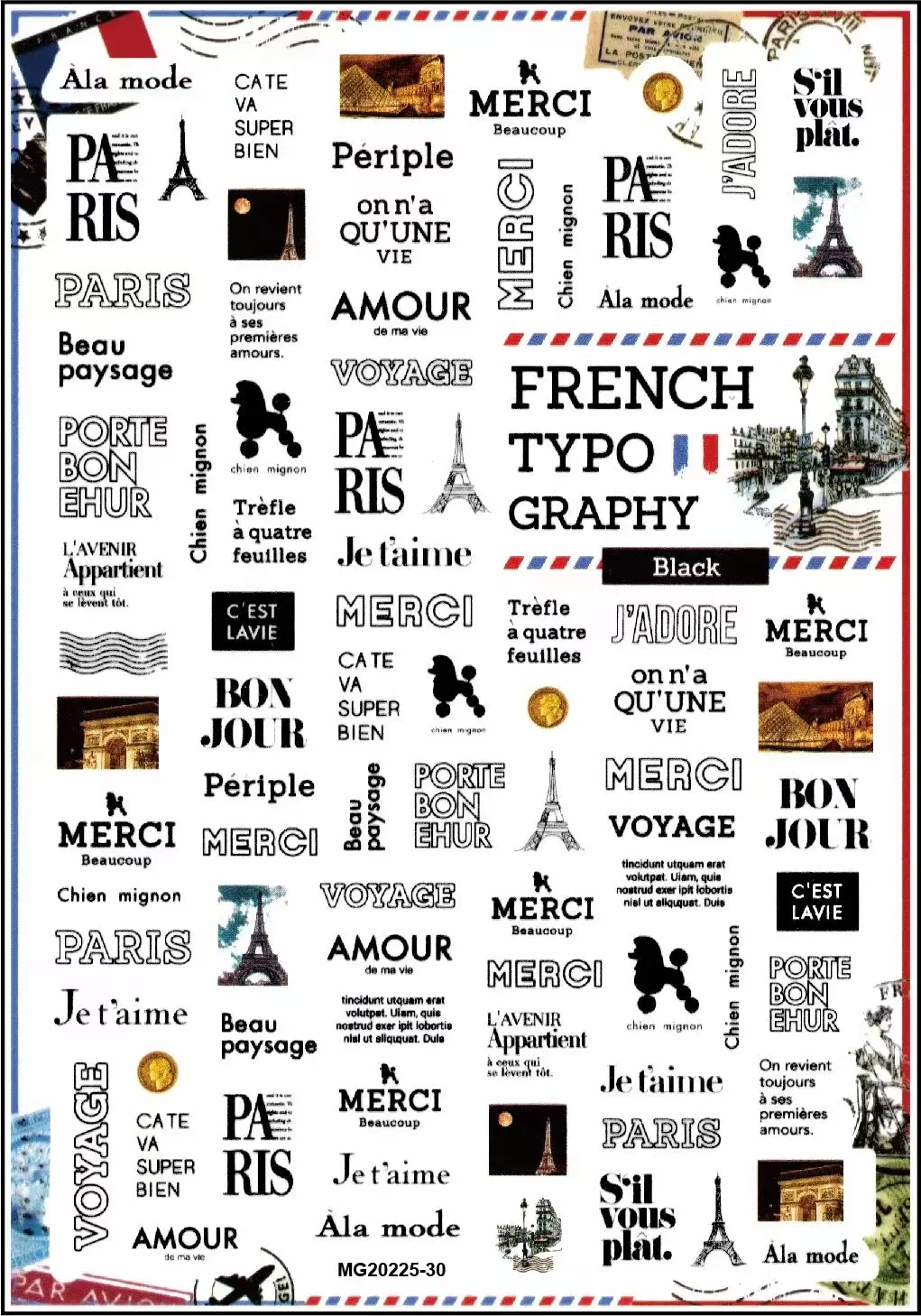 Self-Adhesive Transfer Sliders Wraps Manicures Foils DIY Decorations Black Words Romantic Paris Designs Z0588