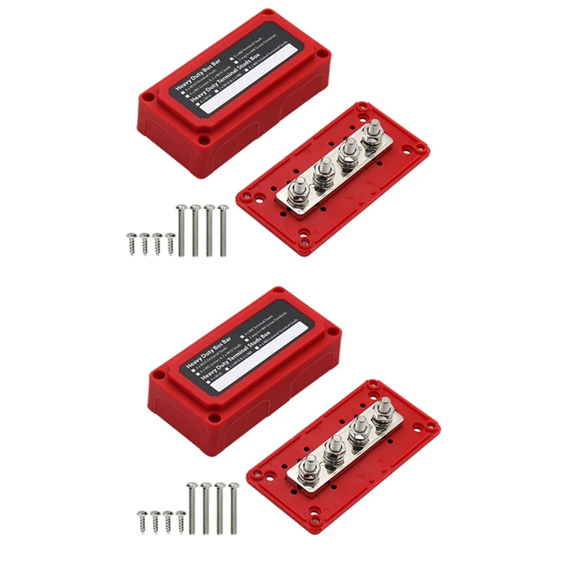 

2X 300A M8 48V Heavy Duty 4-Way Red Shell Busbar Box Suitable For RV Cars And Ships