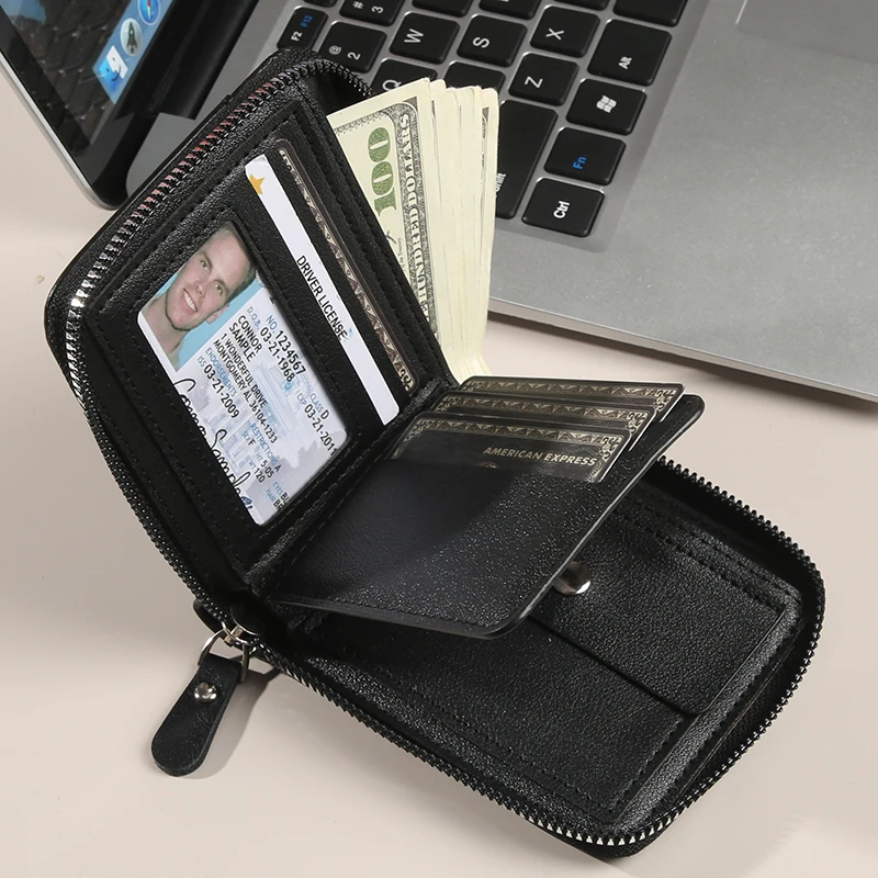 Men's short wallet spliced stone pattern large capacity three fold bag zipper coin wallet multi card money clip