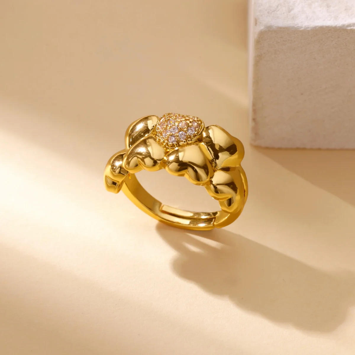 Chunky Zircon Heart Rings Gold Color Stacking Finger Rings For Women