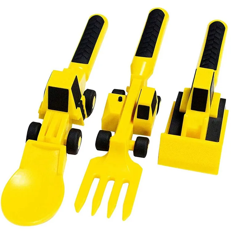 New Car Bulldozer Excavator Fork Shovel Dining Plate Children's Tableware Plate Three Kitchenware Sets