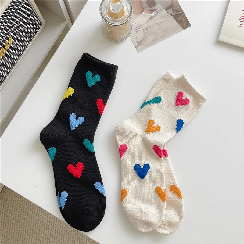 

Woman Colorful Heart Socks Korean Style Cotton Middle Tube Sock for Girls