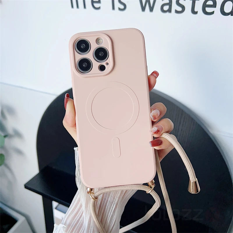 Universal Lanyard Strap Soft Phone Case with Magsafe-Compatible Magnetic Wireless Charging Cover