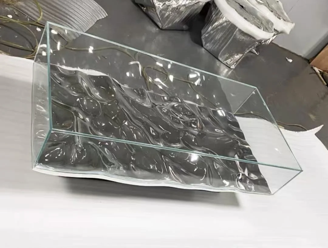 Nordic Style Artistic Modern Luxury FRP Base Water Ripple Wave Shape Irregular Shaped Glass Mirrored Coffee Table Tea Table
