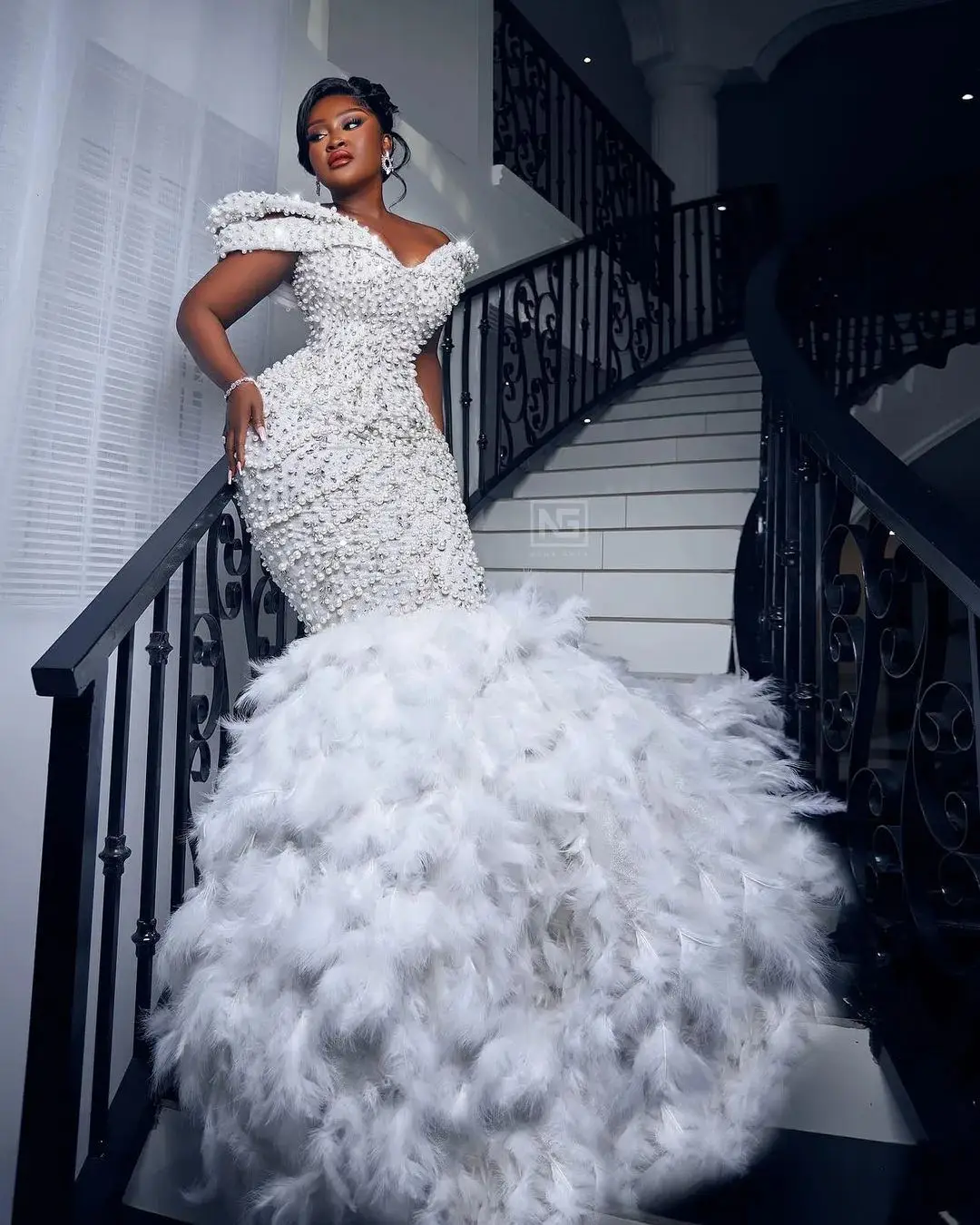 Luxury Handmade Feather Wedding Dress Mermaid Full Pearls Off Shoulder Bridal  Gown 2025 White South African Plus SIze Customized - AliExpress 320